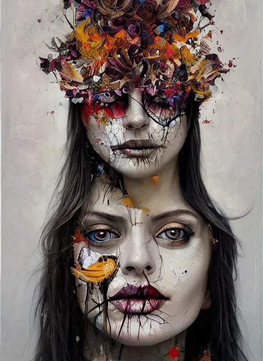 Image similar to beautiful magic psychic woman smiling, subjective consciousness psychedelic, epic surrealism expressionism symbolism story iconic, dark robed, oil painting, robe, symmetrical face, greek sculpture dark myth, by Sandra Chevrier, Nicola Samori, Harumi Hironaka masterpiece