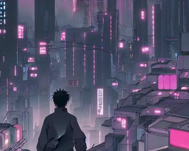 Image similar to Gray sky, futuristic urban slums. Aesthetics of Akira, Ghost in the shell, Neon Genesis Evangelion, Trigun