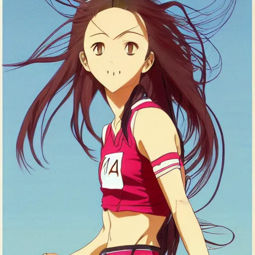 Image similar to a girl is running, sport clothing, anime style, long hair, hair down, symmetrical facial features, realistic hands anatomy, from yowamushi pedal, hyper realistic, rule of thirds, extreme detail, detailed drawing, trending pixiv, realistic lighting, by alphonse mucha, greg rutkowski, sharp focus, backlit, high budget show