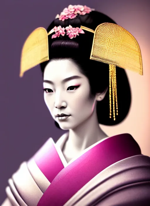 Prompt: Geisha photo portrait, pearlescent skin, diffuse lighting, classical, intricate, elegant pose, highly detailed, lifelike, photorealistic, digital painting, artstation, illustration, concept art, different point of view, smooth, sharp focus, photorealistic, soft diffuse lights, canon 5D 50mm lens