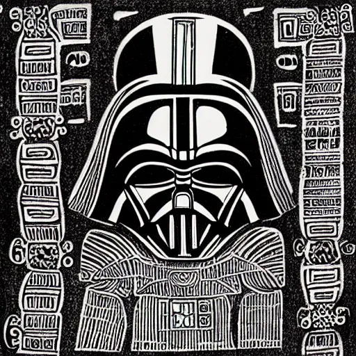 Prompt: dearth Vader in ancient Mayan texts