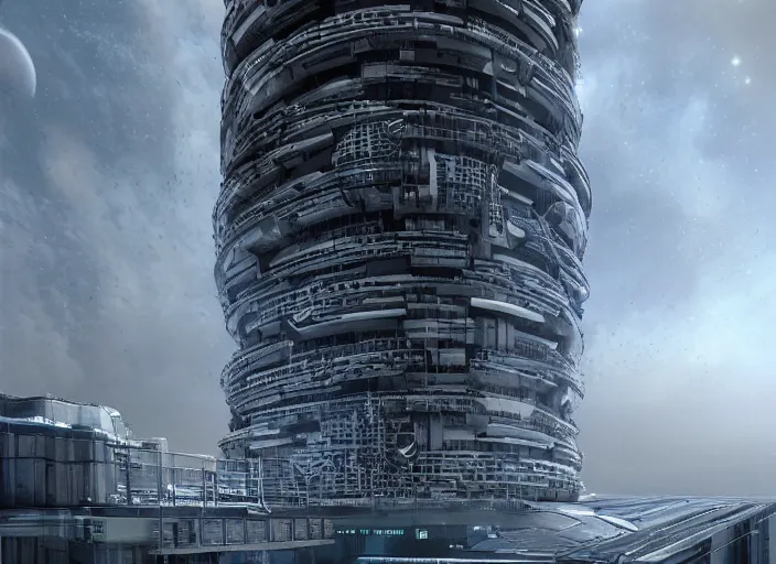 Prompt: a detailed sci - fi render of a dystopian mediaset tower, neo milano 3 by h. r. giger, trending on cgsociety, space art, lovecraftian sci - fi, 4 k