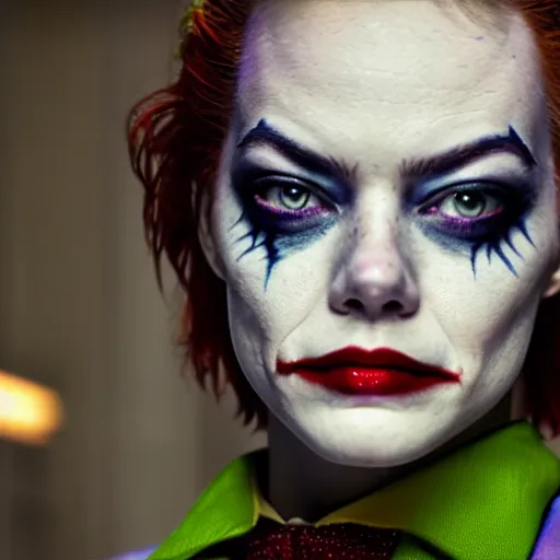 Image similar to Emma Stone as (The Joker) stunning awe inspiring beautiful 8k hdr colorful lighting