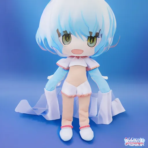 Image similar to cute pvc fumo plush of an elemental girl made of water, splash, refractive optics, vray