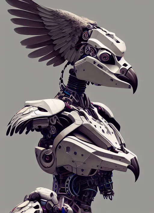 Prompt: symmetry!! portrait of a hybrid robot eagle sitting on the shoulder, floral! horizon zero dawn machine, intricate, elegant, highly detailed, ray tracing, digital painting, artstation, concept art, smooth, sharp focus, illustration, art by artgerm and greg rutkowski and alphonse mucha, 8 k