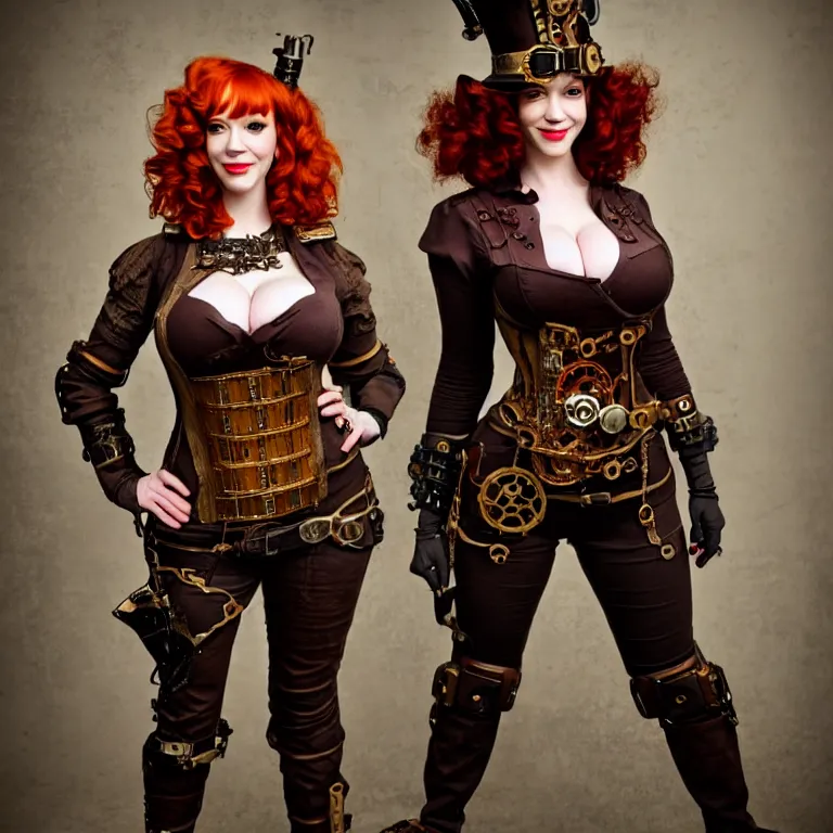 Prompt: full body photograph of christina hendricks as a steampunk warrior. extremely detailed. dslr. 8 5 mm.