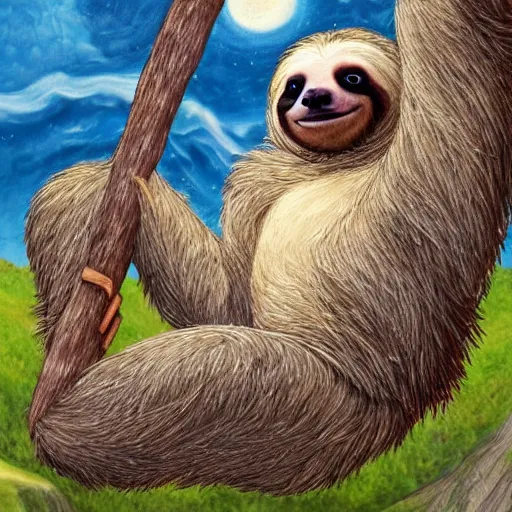 Image similar to a fantasy artwork of a sloth enjoying his abundance