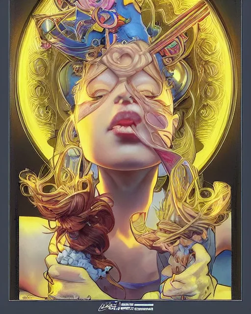Image similar to if bart simpson was a real boy, beautiful shadowing, 3 d shadowing, reflective surfaces, 8 k, beautifully detailed pencil illustration, intricate, epic composition, masterpiece, bold complimentary colors. stunning masterfully illustrated by artgerm, range murata, alphonse mucha