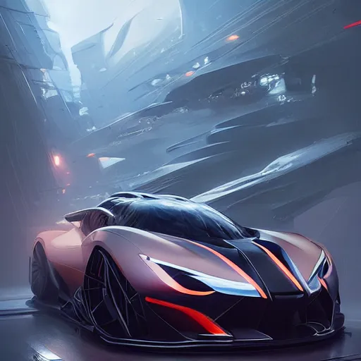 Image similar to detailed intricate digital illustration by greg rutkowski and artgerm and wlop ; 2 0 2 4 concept car, sharp, smooth, editorial photograph, led headlights and sleek design