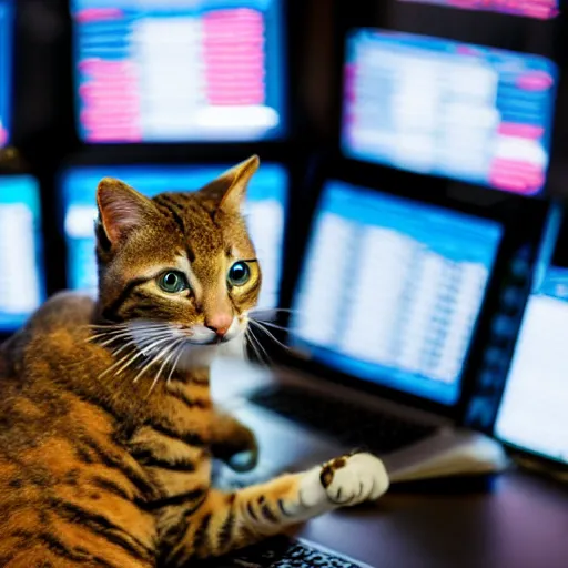 Image similar to photo of anthropomorphic cat trading stocks