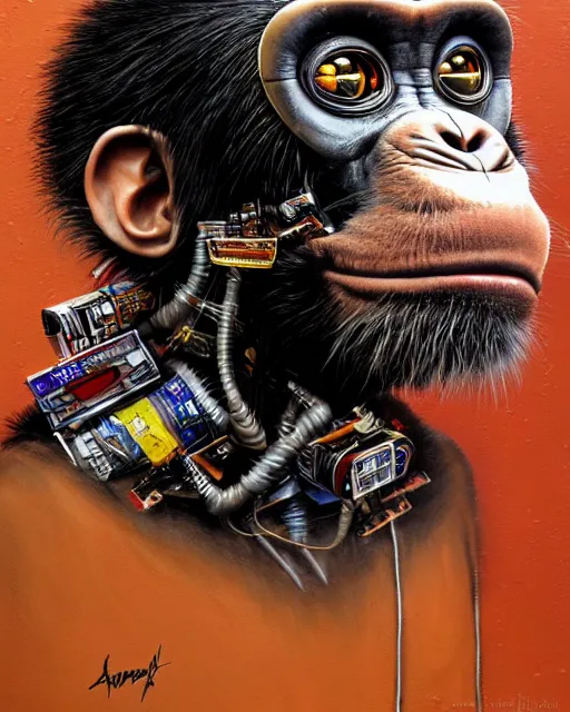 Image similar to a portrait of an anthropomorphic cyberpunk chimp by sandra chevrier, by jon foster, detailed render, tape deck, epic composition, cybernetics, 4 k realistic, cryengine, realistic shaded lighting, sharp focus, masterpiece, by enki bilal