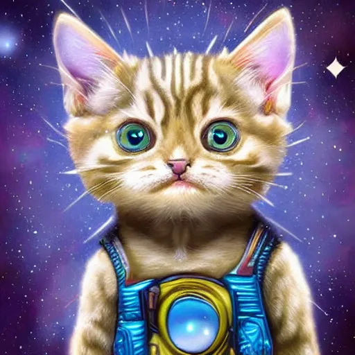 Prompt: a cute galactic alien kitten, hyper detailed