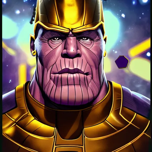 Image similar to thanos as arnold schwarzenegger , highly detailed, amazing digital art, trending on artstation, sharp, cinematic