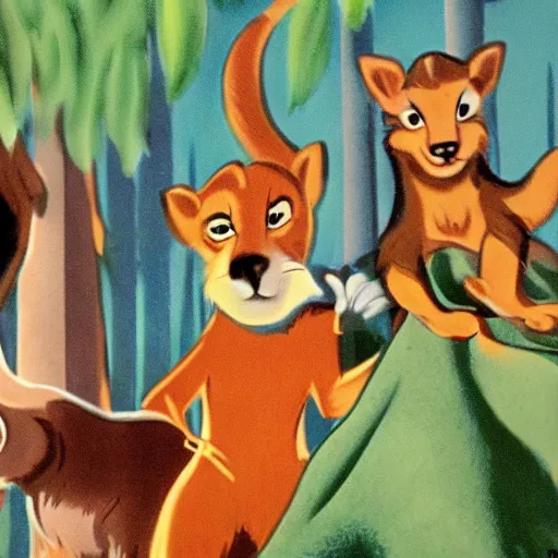 Image similar to 1940s disney film about talking forest animals super high detail