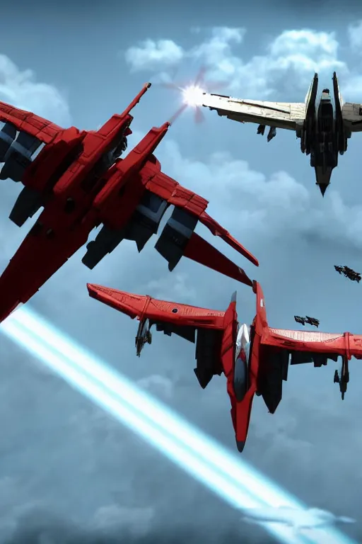 Image similar to 8k ultrarealistic dogfight in the sky between Starscream and Jetfire from Transformers