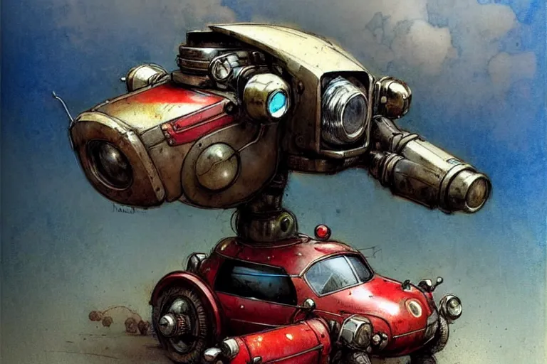 Image similar to adventurer ( ( ( ( ( 1 9 5 0 s retro future robot mouse explorer vehical. muted colors. ) ) ) ) ) by jean baptiste monge!!!!!!!!!!!!!!!!!!!!!!!!! chrome red