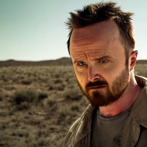 Image similar to Live Action Still of Aaron Paul dressed as and playing Walter White in Breaking Bad, real life, hyperrealistic, ultra realistic, realistic, highly detailed, epic, HD quality, 8k resolution, body and headshot, film still