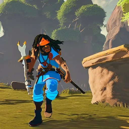 Image similar to screenshot of chief keef in breath of the wild