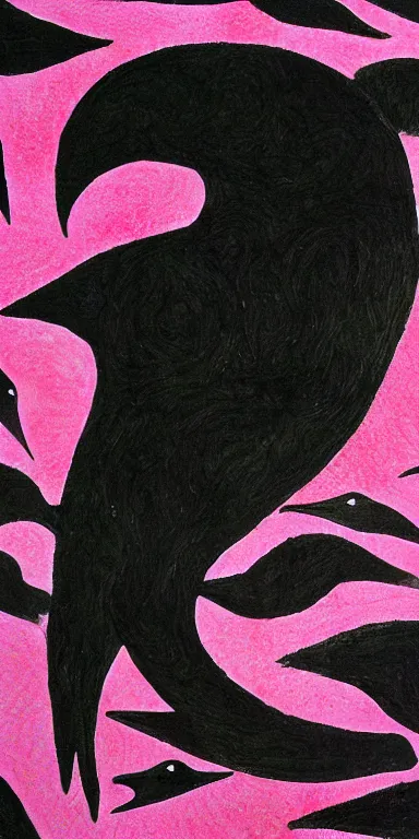 Image similar to flock of ravens made of black! rose petals!!, expressionist, album art, by bridget riley