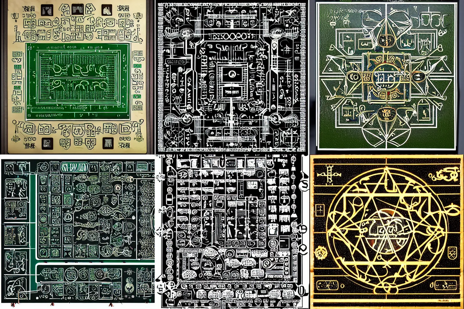 Prompt: photograph of a circuit board made of sigils of demons. Lesser Key of Solomon