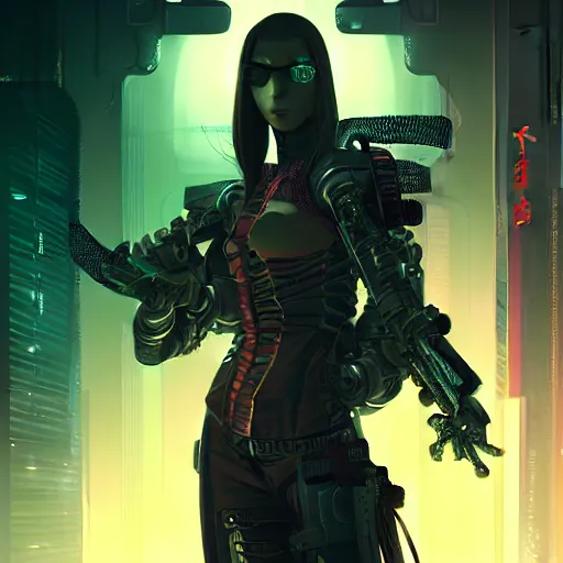 Prompt: portrait of a fierce dangerous cyberpunk hacker android samurai in neotokyo at night, futuristic cyberpunk tokyo night, sci - fi and fantasy, intricate and very beautiful, highly detailed, digital painting, artstation, concept art, smooth and sharp focus, illustration, art by tian zi and wlop and alphonse mucha