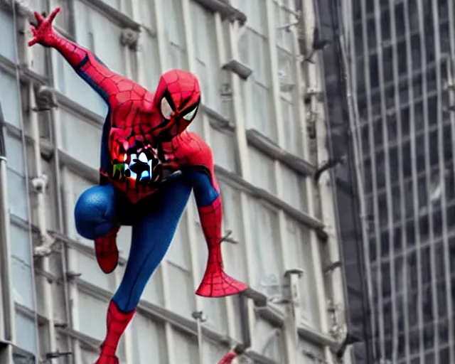 Image similar to photograph of spider - man on a building movie set