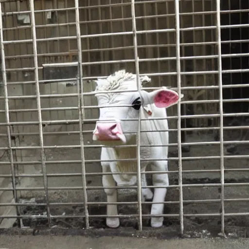 Image similar to cute calf dressed as an inmate behind bars