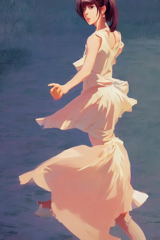 Image similar to a girl dancing elegantly, full body shot, intriguing outfit, fine - face, realistic shaded perfect body, fine details. night setting. very anime style. realistic shaded lighting poster by ilya kuvshinov katsuhiro, magali villeneuve, artgerm, jeremy lipkin and michael garmash, rob rey and kentaro miura style, trending on art station