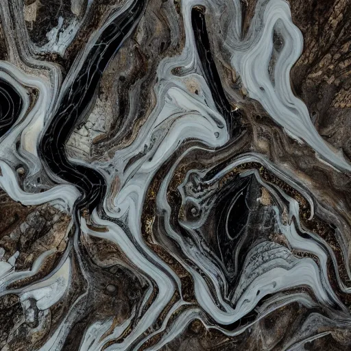 Prompt: highly detailed!! marble and black gold landscape shot from sentinel and landsat, highly detailed and ornated, 8 k, photorealistic, octane render, drone view