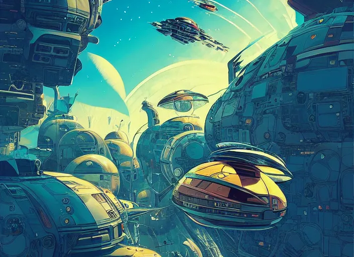 Prompt: epic scene of beetle shape spaceship, chris foss!!!, by victo ngai, moebius, yoichi hatakenaka, masamune shirow, josan gonzales!!!, dan mumford, vibrant colours, dynamic lighting, digital art, fantastically beautiful illustration, vibrant colours, artstation