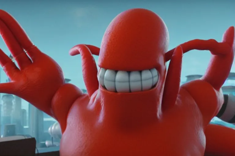 Image similar to zoidberg in a live action futurama movie, 3 d rendered, 3 d rendering, dramatic lighting, unreal engine