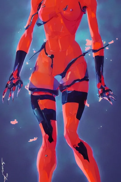 Image similar to a ultradetailed full body painting of asuka from evangelion, by conrad roset, greg rutkowski and makoto shinkai trending on artstation