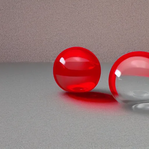 Prompt: plexiglass spheres on a red cube
