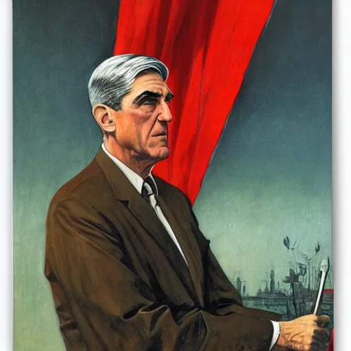 Image similar to soviet propaganda of robert mueller, by j. c. leyendecker, bosch, and beksinski