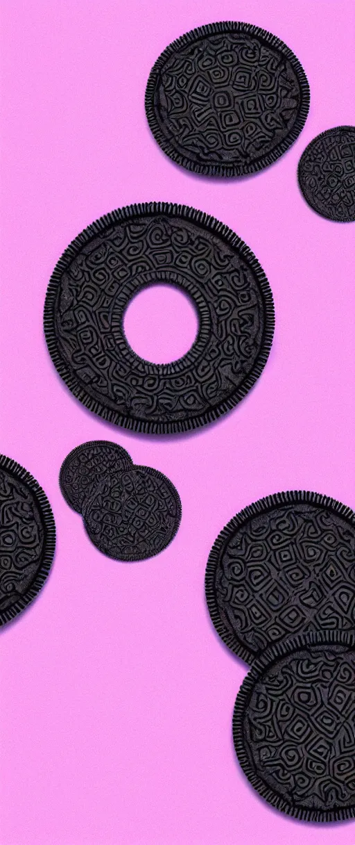 Image similar to octane render of an oreo, three point lighting, pink to blue gradient backround, hyper realistic