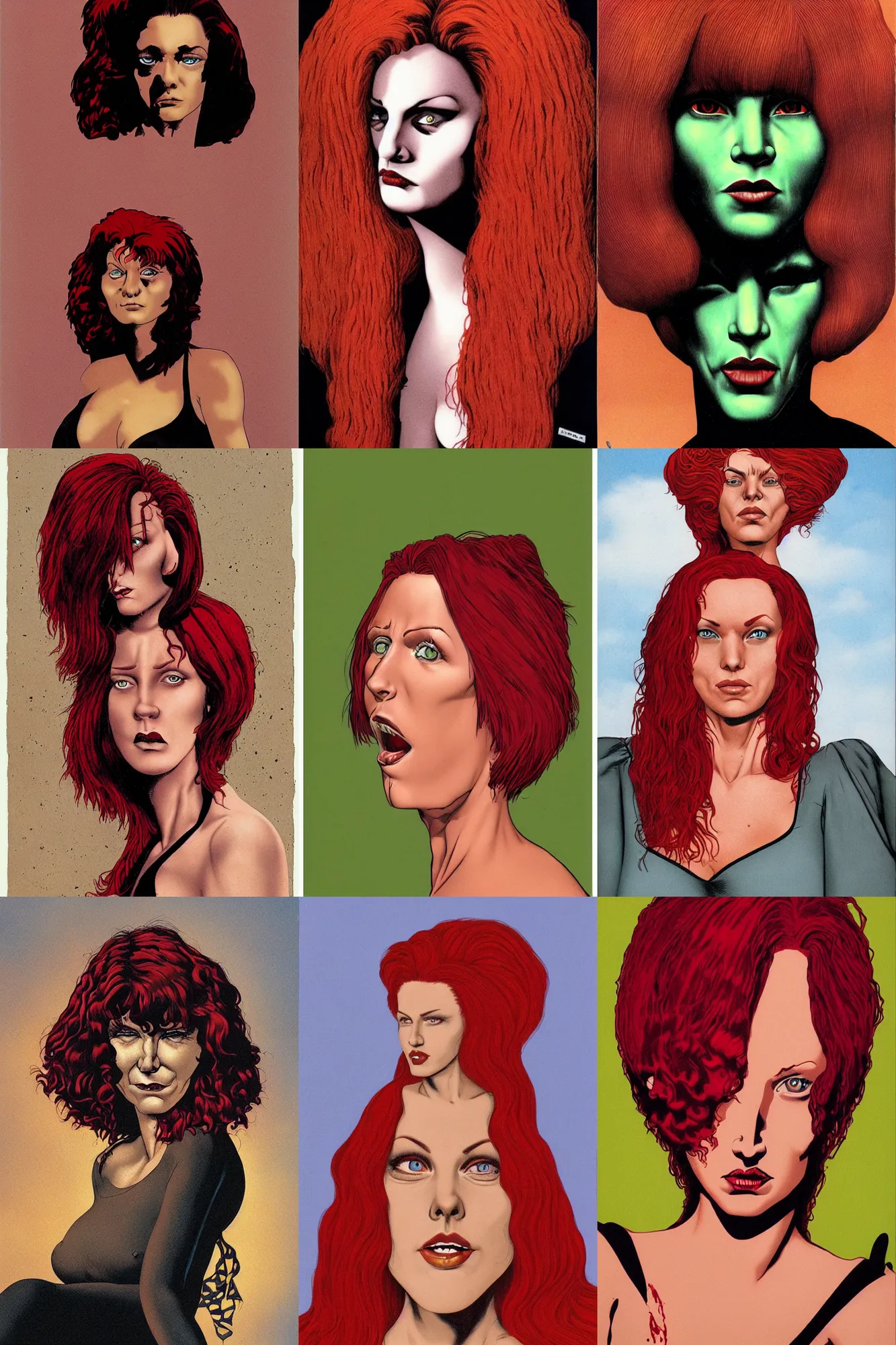 Prompt: Woman with red hair, portrait by Richard Corben