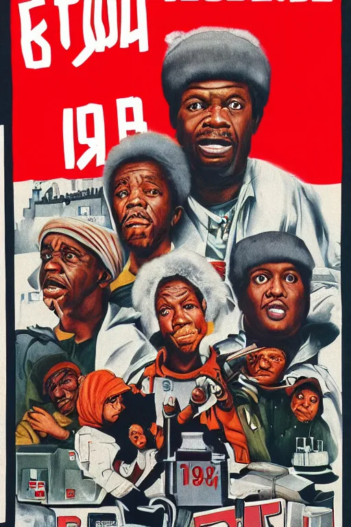 Image similar to poster the movie 1 9 8 8 ussr don't be a menace to south central while drinking your juice in the hood, perfect symmetrical eye, gray fur hat soviet soviet russian winter fur cap with earflaps ushanka, bottle of vodka, bears, kremlin babushka communist criminal