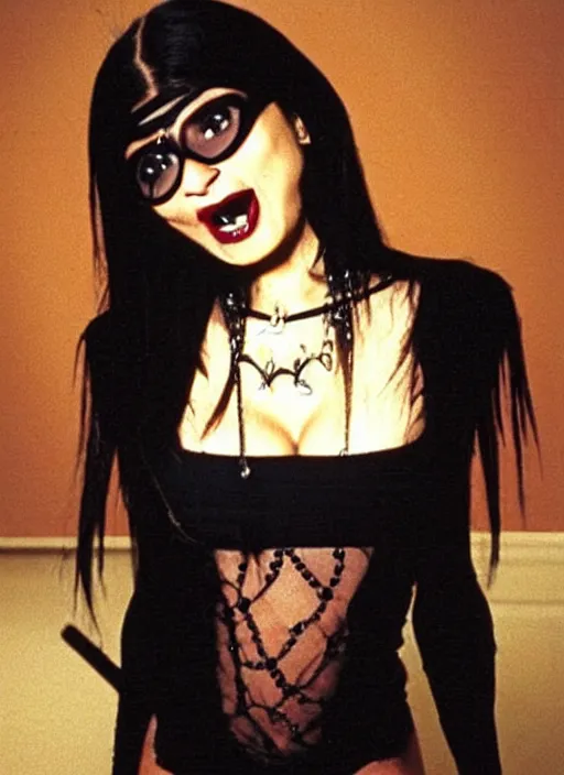 Prompt: candid photo of mia khalifa as a gothic vampire in the 1 9 9 0 s