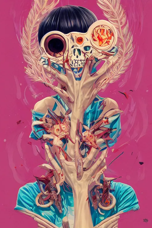 Image similar to a dead human smiling cute, tristan eaton, victo ngai, artgerm, rhads, ross draws