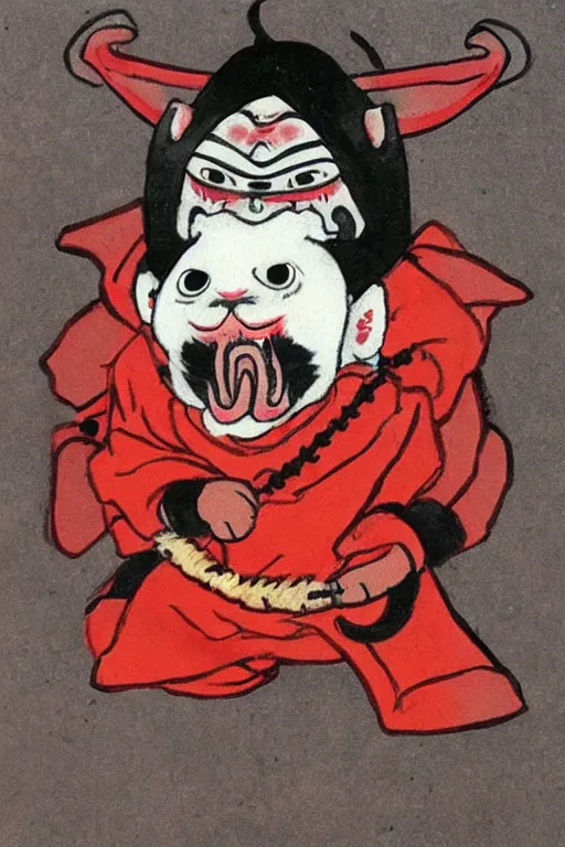 Image similar to baby harp seal as Ibaraki-dōji, scary, terrifying, oni, Japanese painting