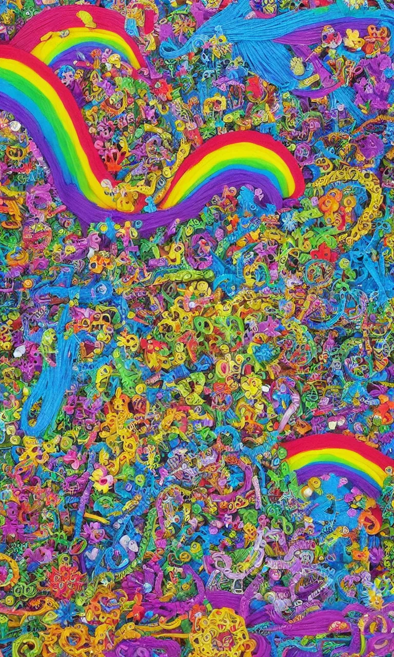 Prompt: an incredibly detailed masterpiece made out of pipecleaners of a I SPY puzzle by bosch and lisa frank, ornate, beautiful, rainbow colors, detailed, high resolution, wow!, intricate