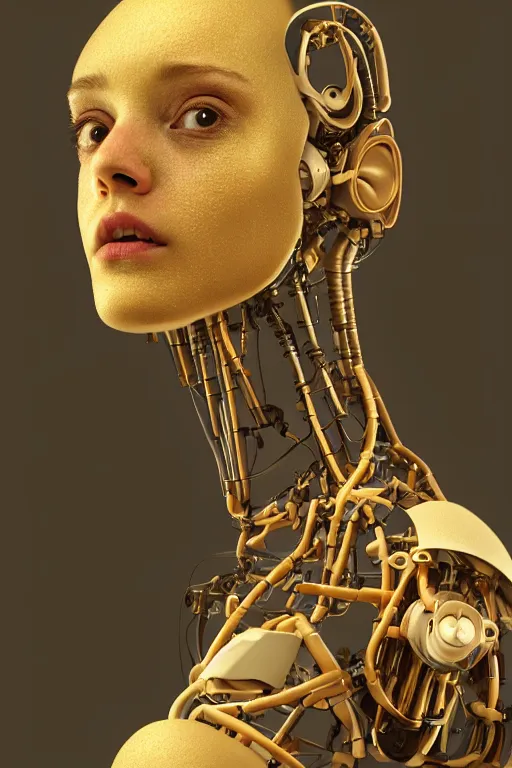 Image similar to beautiful portrait of a teen robot making funny face, dystopian, biopunk, skin details, digital painting, sculpted in zbrush, artstation, concept art, smooth, sharp focus, illustration, chiaroscuro, soft lighting, golden ratio, rule of thirds, fibonacci, art by Audubon, incredible art by Stanley Artgerm Lau and Greg Rutkowski, composition by mike mignola and Simon Stalenhag,