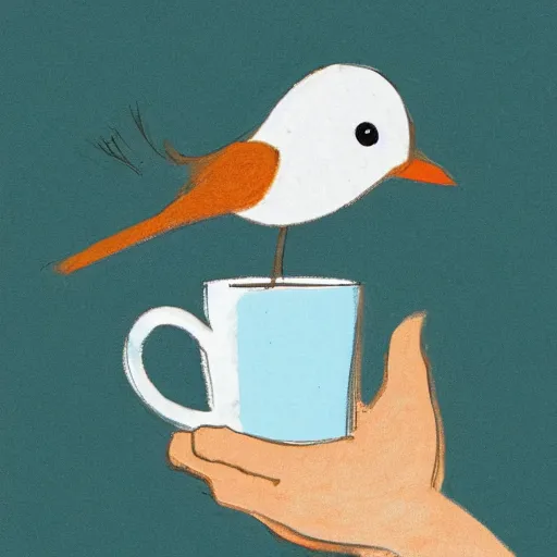 Image similar to bird holding a cup of coffee in hands, sketch