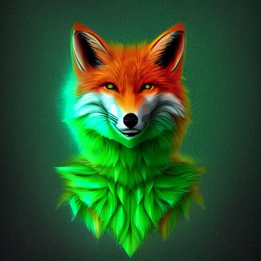 Prompt: digital fox, retrowave palette, digital world, highly detailed, electric breeze, anatomically correct green vulpine, synth feel, green fluffy face, green ear floof, flowing fur, super realism, accurate animal imagery, 4 k digital art