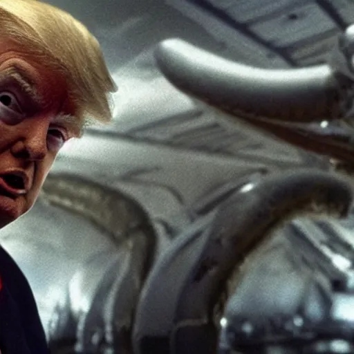 Image similar to donald trump in alien, movie scene, 8 k,