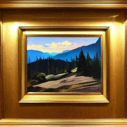 Image similar to beautiful vintage painting, whistler mountain sunset, boho, midcentury, modern, muted pastel colors, top lit, detailed, beautiful solid colors, edge to edge, full frame, intricate, elegant, highly detailed, smooth, sharp focus, high contrast, dramatic lighting, art by caravaggio