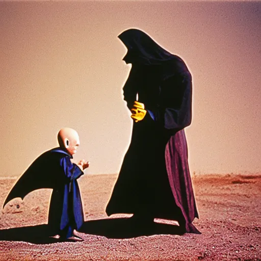 Image similar to portrait of nosferatu playing with his kid, realistic detailed photography, kodak 5 2 1 9 film, 5 0 mm lens