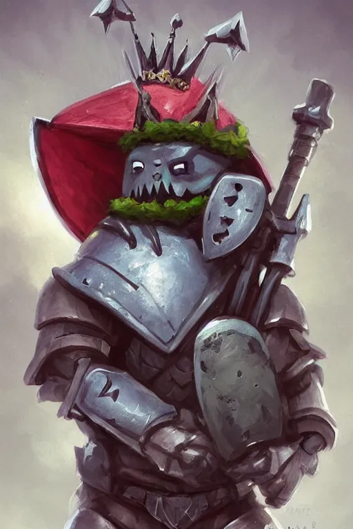 Image similar to cute anthropomorphic watermelon knight wearing a cape and a crown and holding a sniper, tiny, small, miniature bear, baby animal, short, pale blue armor, cute and adorable, pretty, beautiful, DnD character art portrait, matte fantasy painting, DeviantArt Artstation, by Jason Felix by Steve Argyle by Tyler Jacobson by Peter Mohrbacher, cinematic lighting