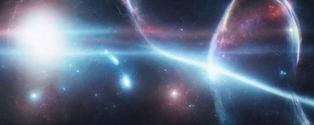 Image similar to movie still, thin horizontal nebula, a dark epic galaxy, space scene, cinematic color grading, unreal engine, octane render, detailed and intricate, global illumination, volumetric lighting, hubble telescope images, james webb telescope images, houdini fluid simulation, detailed and intricate environment