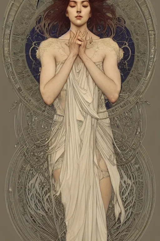 Image similar to a full body portrait of a beautiful ethereal delicate mage queen meditative sacral pose catholic stages of the cross, intricate, elegant, highly detailed, digital painting, artstation, concept art, smooth, sharp focus, illustration, art by krenz cushart and artem demura and alphonse mucha